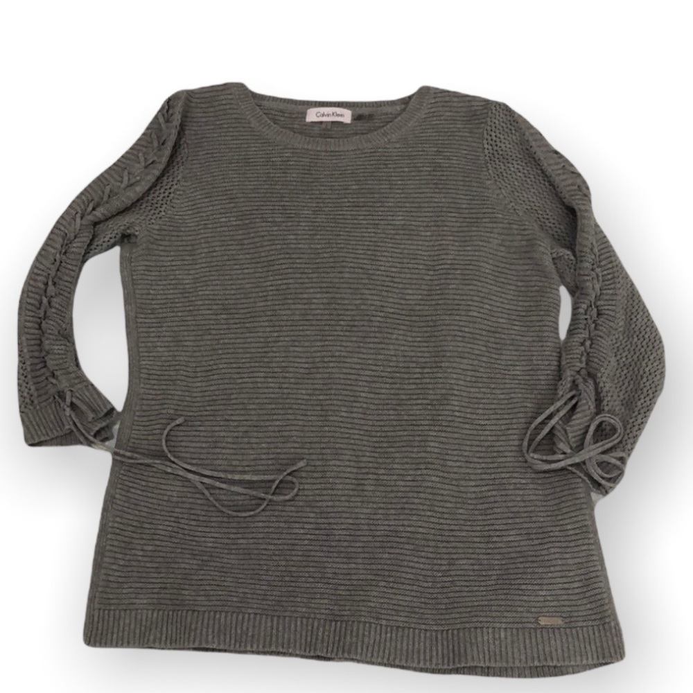 Calvin Klein Womens Gray Ribbed Sweater Size L